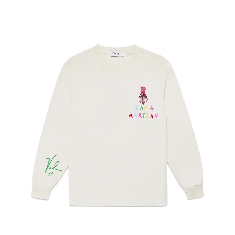 Valas LA Unisex I Am A Martian 100% Cotton Cream Long Sleeve T Shirt Size XS